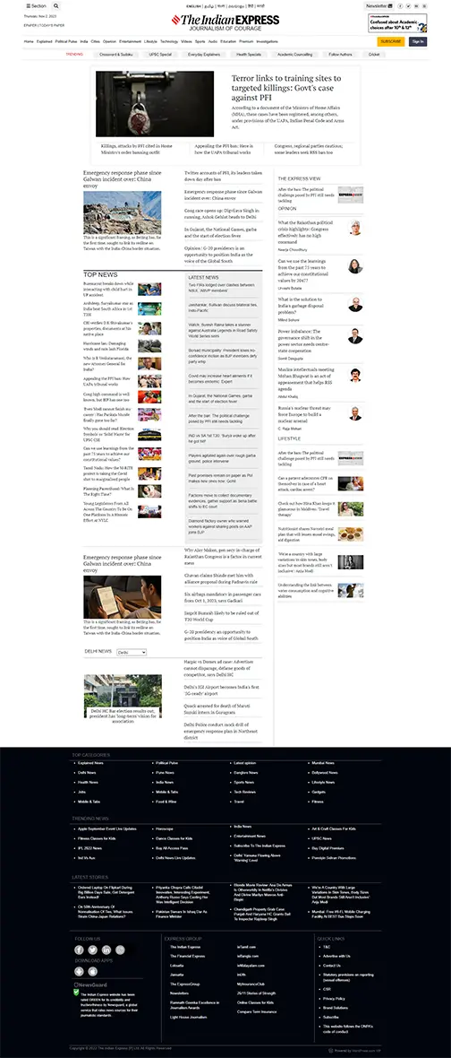 thumbnail of IndianExpress, scrolling automatically on hover.